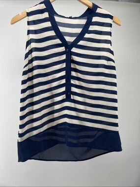 Charlotte Russe Navy & White Striped V-Neck Sleeveless Top